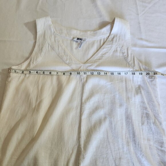 DKNY Pure Women Size L Ivory Linen Blend V-Neck Sleeveless Tank Top Breathable - Picture 10 of 13